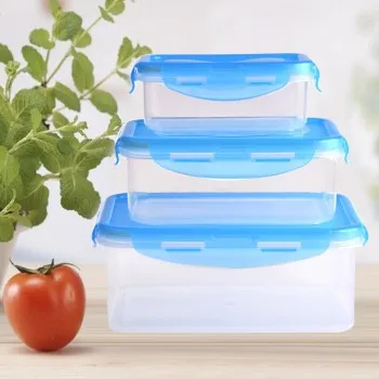 

3pcs Kitchen Plastic Crisper Set Lunch Box Rectangular Buckle Music Microwave Refrigerator Food Storage Sealed