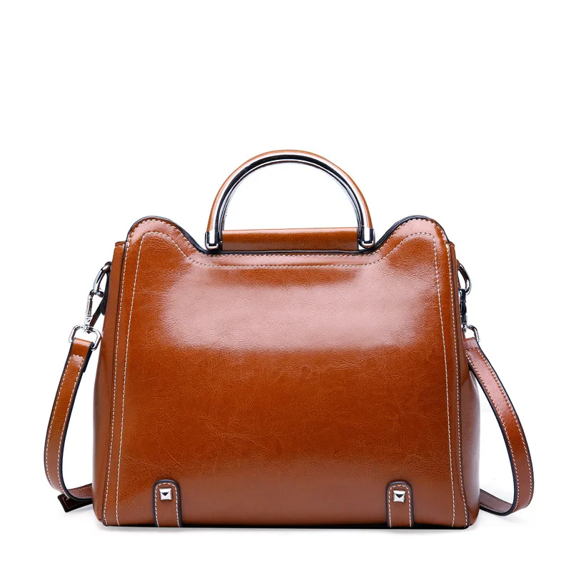 New Arrival Genuine Leather Women Shoulder Bag Vintage Messenger Bag Simple Design Oil Wax ...