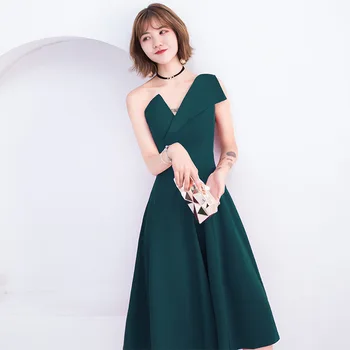 

Drak Green Short Chinese Oriental Party Wedding Female Cheongsam Bridesmaid Evening Dress Elegant Celebrity Banquet Dresses