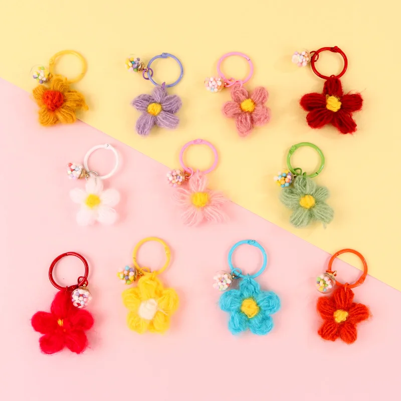 

Cute colorful knitted plush flowers Keychain keys Holder Cute Charm Ball Keyring for Women Girl Birthday Gift