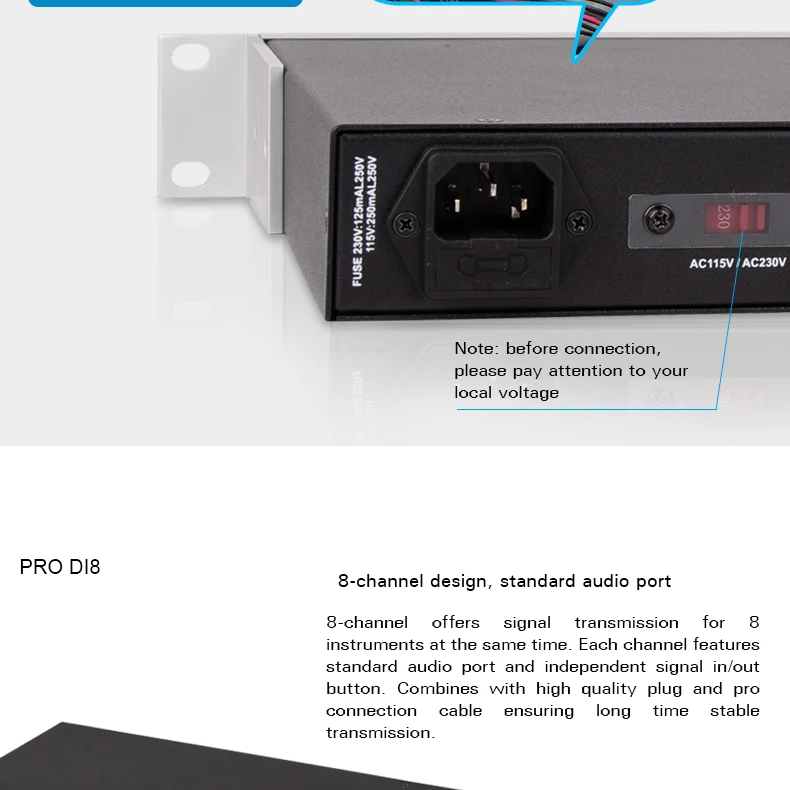 Caixa de Injeção Utilizado em Instrumentos de Alta Alctron Impedância Pro Di8 8-canal 6 Alctron PRO DI8 8-canal caixa de injeção