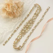 MissRDress стразы свадебный пояс 35,5 дюймов длинная Золотая лента Свадебная со стразами Алмазный свадебный пояс для женщин вечернее платье JK907