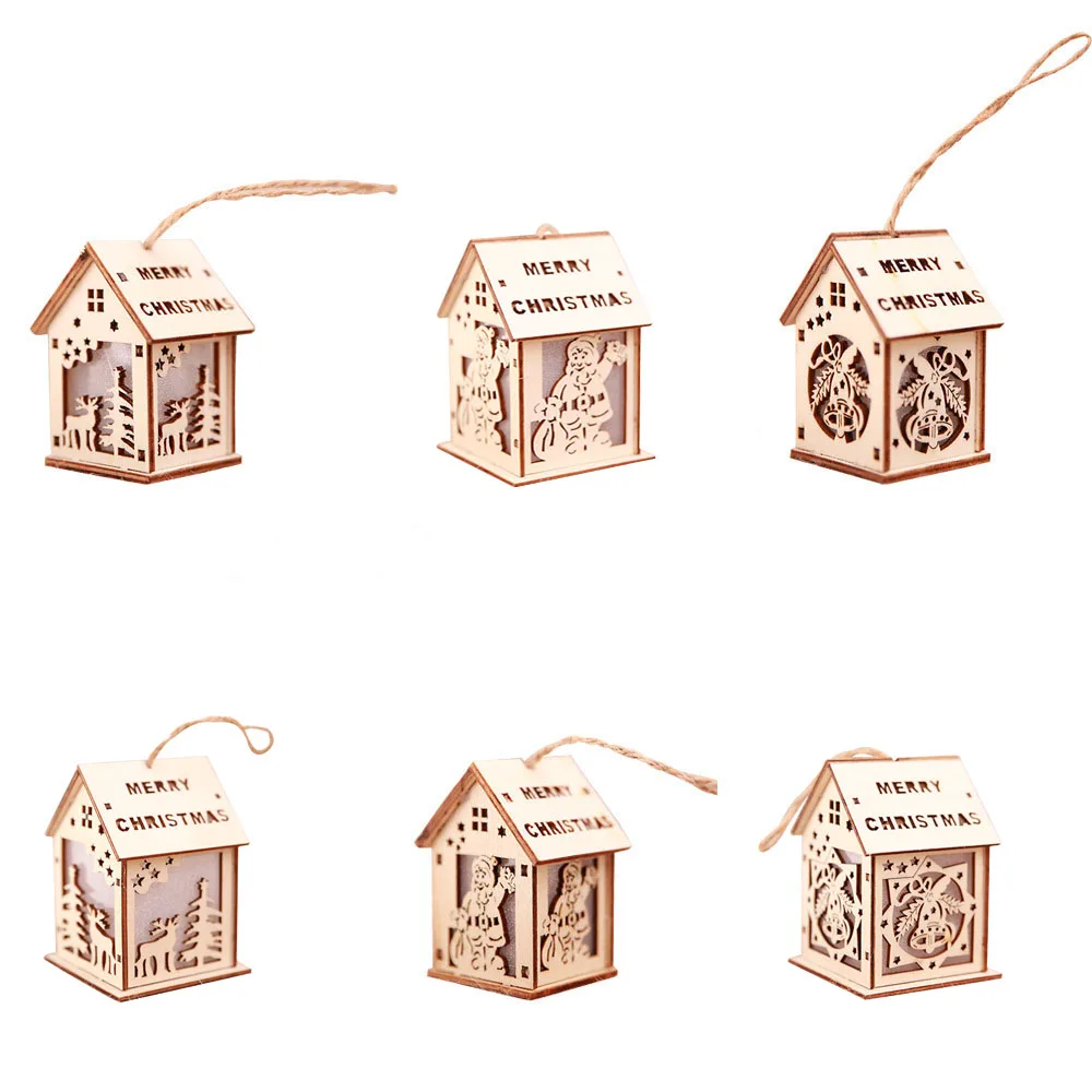 

LED Light Wood HOUSE Mini Cute Christmas Tree Hanging Ornaments Holiday Decorations Random Styles