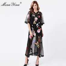 MoaaYina, модное дизайнерское подиумное летнее женское платье, v-образный вырез, короткий рукав, сетка, цветочное кружево, вышивка, элегантное праздничное платье