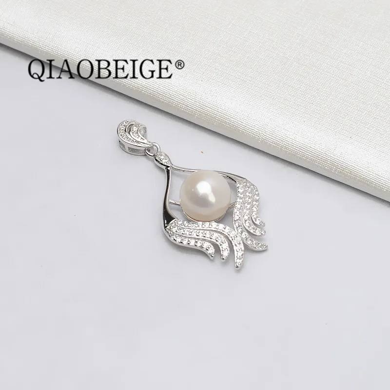 QIAOBEIGE Clear Shiny CZ Pendant Pretty Charm 925 Sterling Silver Pendant Empty Support Accessories huge pendant 10-11mm bead
