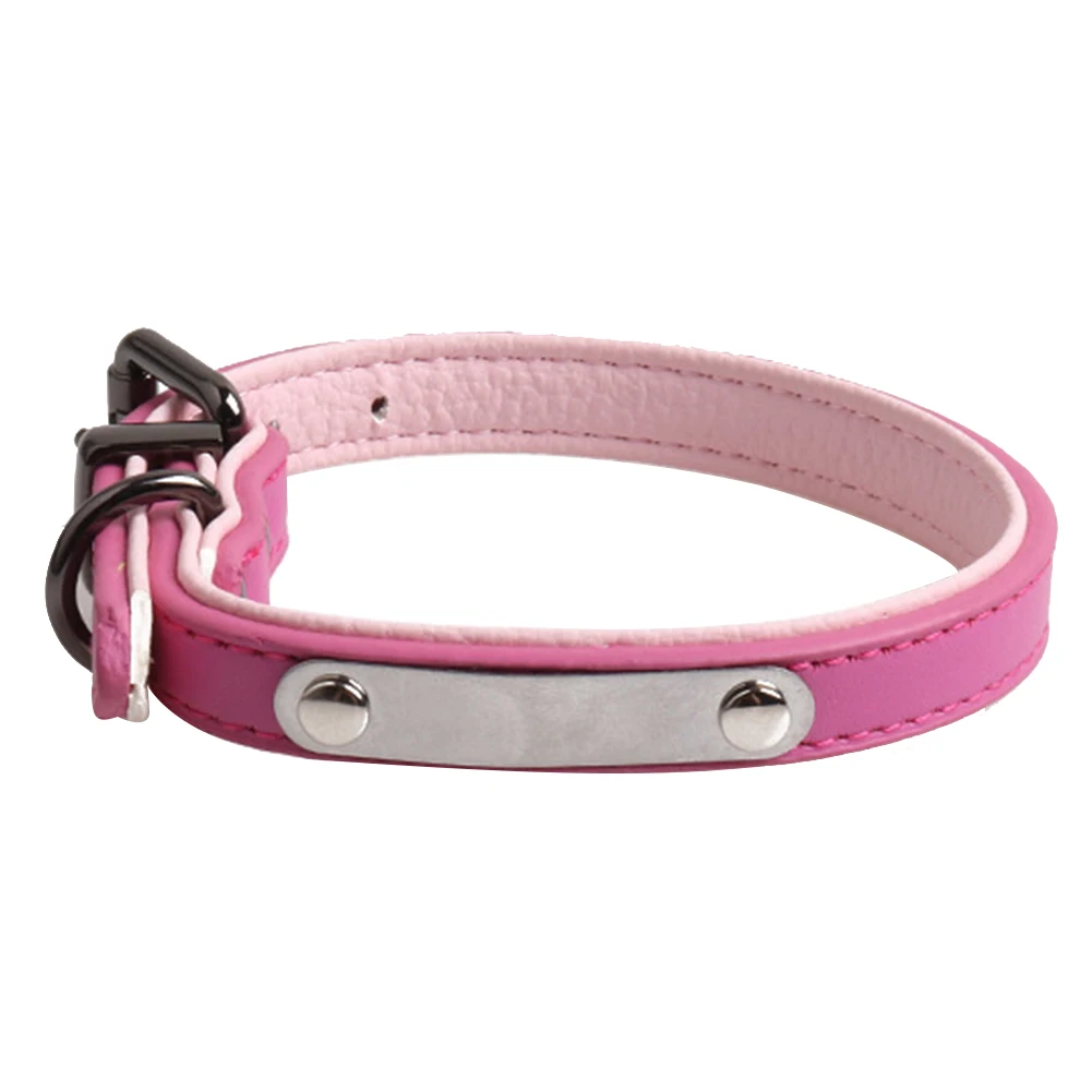 Pet Collar Engrave Name Decoration Anti Lost With Tag Leash Dog Use Durable Artificial Leather Rein Accessories Adjustable - Цвет: Розовый