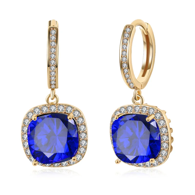 

Blue White Austrian Crystals Gold Drop earrings for women fashion jewelry Wholesale Retail E2152