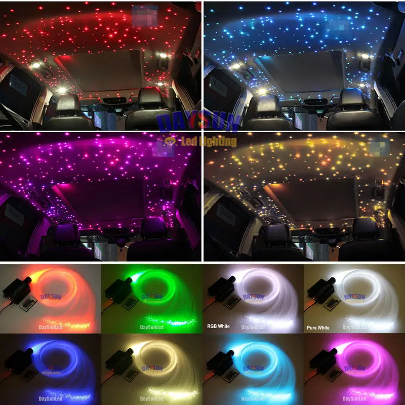 Автомобильный потолочный светильник, светодиодный волоконно-оптический светильник, комплект, 16 Вт, RGBW светильник, источник+ 200 шт* 0,75 мм* 2 м+ 20 шт* 1,0 мм* 2 м волоконный кабель