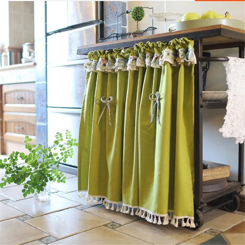 Free Shipping Pastoral Half Curtain Green Closet Curtain Kitchen Short