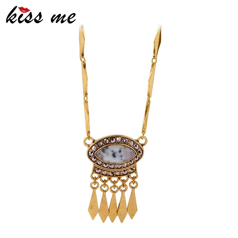 KISS ME Geometric Natural Stone Necklace High Quality Alloy Vintage
