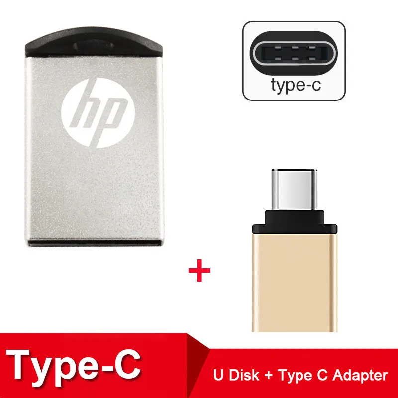 Droshipping hp USB Flash 16 ГБ 32 ГБ цена Memory Stick металлический драйвер V222W диск на ключ автомобиля DJ Cle USB Pendrive - Цвет: v222w Plus Type C