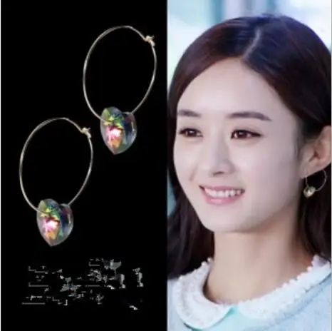 

ed 002 Department of crystal peach heart super simple earrings temperament personality Joker earrings women the most beautiful j