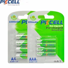 8 шт PKCELL 1,2 V NiMh AA AAA перезаряжаемые батареи предзарядки(4 шт AA 2200mAh+ 4 шт AAA 850 mAh