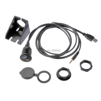

USB 3.0/3.5mm Car Mount Flush Cable 3.5mm+USB3.0 AUX Extension Dash Panel Waterproof Mount Cable For Car Boat and Motorcycle
