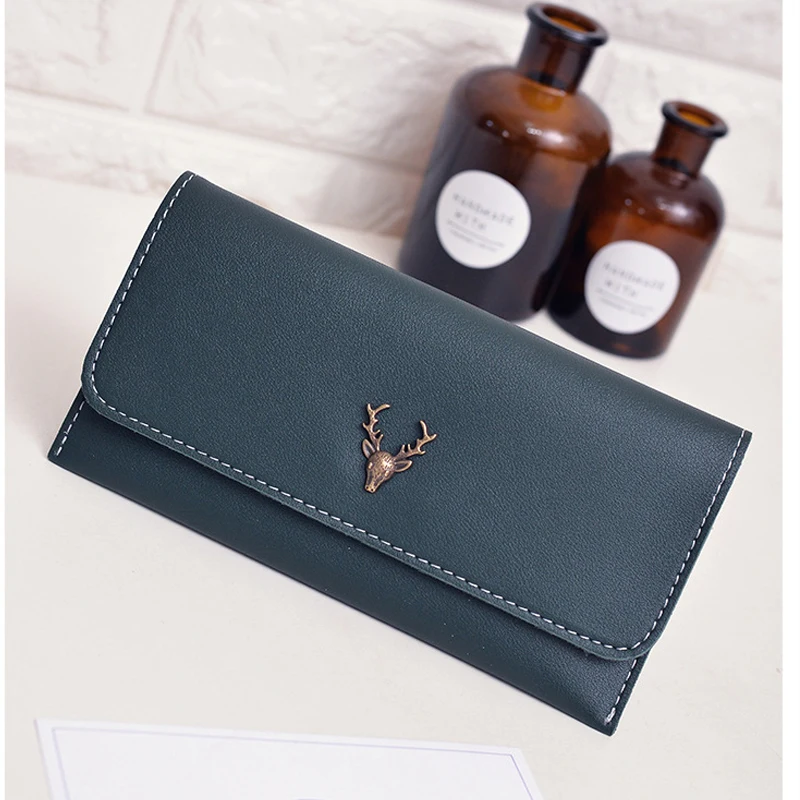 DUDINI New Korean Fashion Small Antlers Women Wallets Long Simple 2 Fold PU Leather Ladies ...