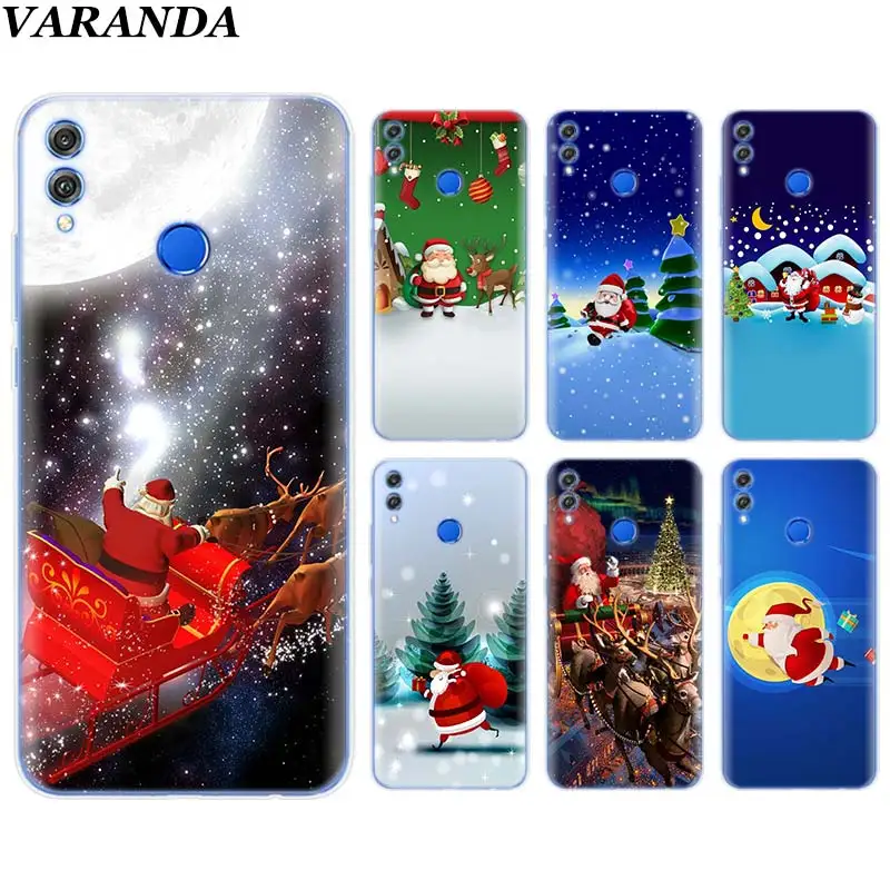 

Merry Christmas Santa Soft TPU Cover Case Coque for Huawei Honor View 20 Y6 Y7 Y9 8X 8C 8S 8A 9 10 Lite 20i 2019 Silicone Case