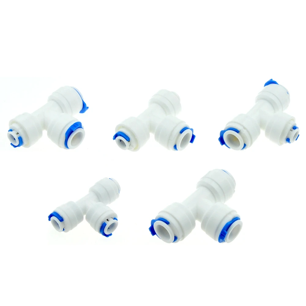 T Type Reverse Osmosis Aquarium Quick Fitting 1/4″ 3/8″ OD Hose Equal Connection Tee RO Water Plastic Pipe Coupling Connector