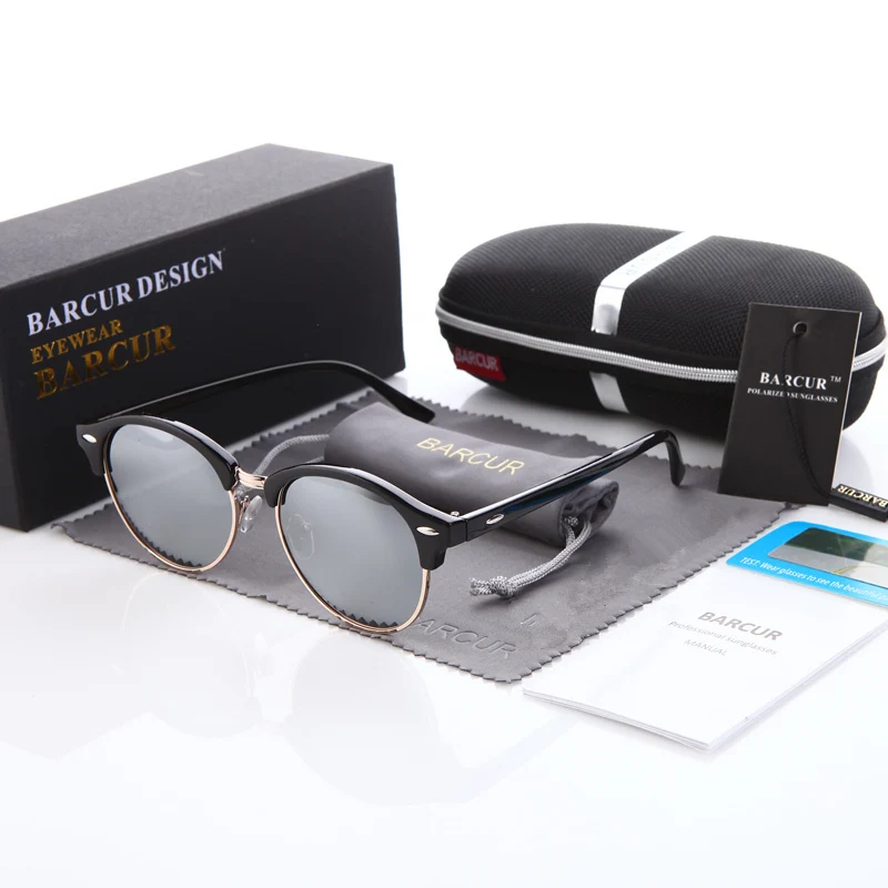 BARCUR Ретро Круглые Солнцезащитные очки Мужские Роскошные Брендовые очки леопардовые солнечные очки UV400 солнцезащитные очки для женщин - Цвет линз: Black Silver