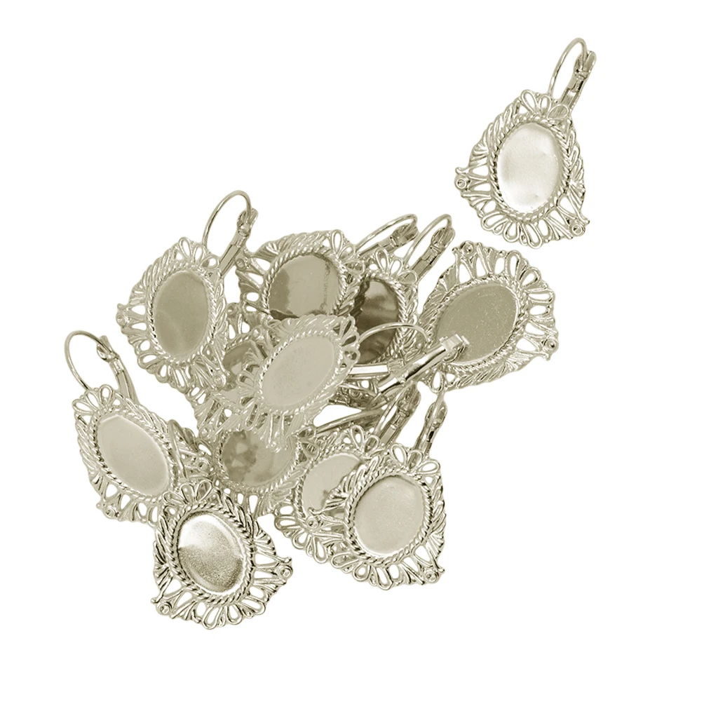 12 Pieces/Lot DIY Earring Wire Hook Blank Oval Filigree Flower 11x 16 mm Oval Cabochon DIY Jewelry Findings