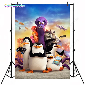 

Photography Background Madagascar Penguins with Other Animals 5x7ft Colorful Dusk Backdrops for Kids Birthday Photo Booth Prop