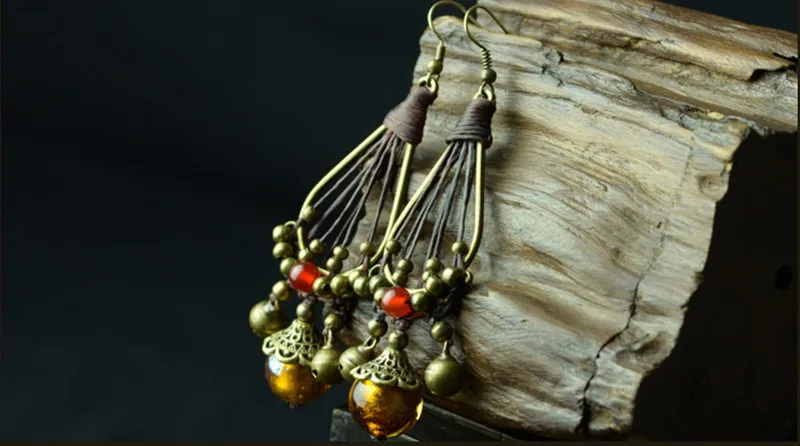 Yanting Handmade Ethnic Earrings For Women Copper Bells Boho Earings Fashion Jewelry Brincos Women Earing Glass Glazed Beads 004 (2)