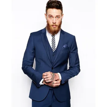 

2017 new 3pcs Navy Blue Men Suit Tailor Made terno masculino Mens Wedding Suits Slim Fit Groom costume homme (Jacket+Pants+Vest)