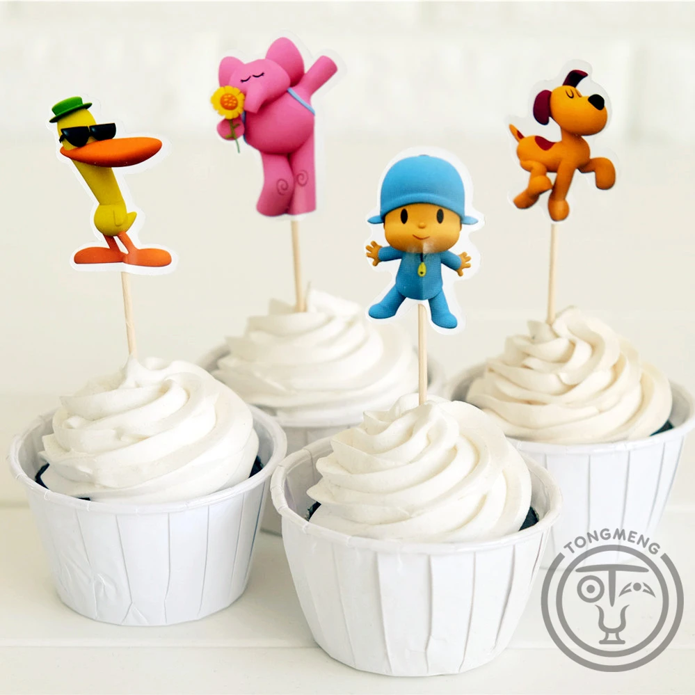 24 шт., Детские Мультяшные коллекции «Let't go Pocoyo», Elly Pato Loula Cupcake, вечерние украшения, принадлежности для рождения детей