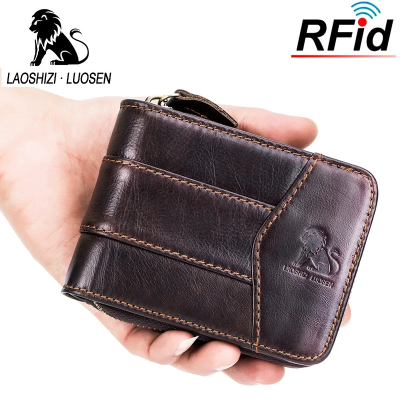 Бренд LAOSHIZI LUOSEN мужские кошельки из натуральной кожи RFID Блокировка Повседневный