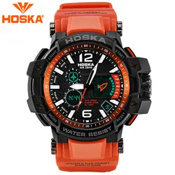 Бренд hoska мужские часы двойной дисплей студент мальчика часы мужские спортивные водонепроницаемые 30 м светодиодный цифровые часы