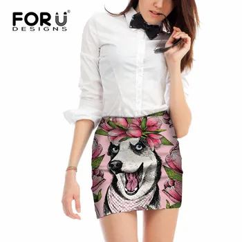 

FORUDESIGNS Goofy Siberian Husky Design Women Summer Mini Skirts Vintage Bodycon Skirt Lady High Waist Elastic Pencil Skirts