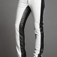 Кожаные брюки мужские Dj модные контрастная прошивка настоящий первый пол импортные телячья кожа брюки 29-39