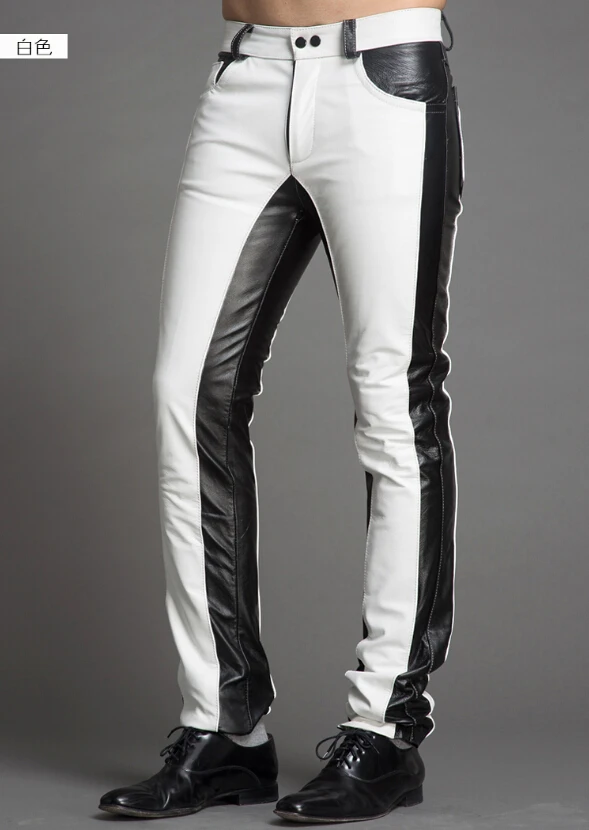 Leather Pants Men Dj Fashion Contrast 