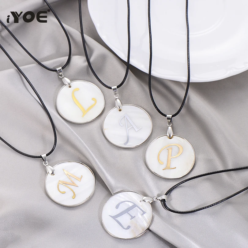 

IYOE Big Round Natural Shell Choker Necklace For Women Men Kids Initial Name Letter Necklace Statement Boho Jewelry