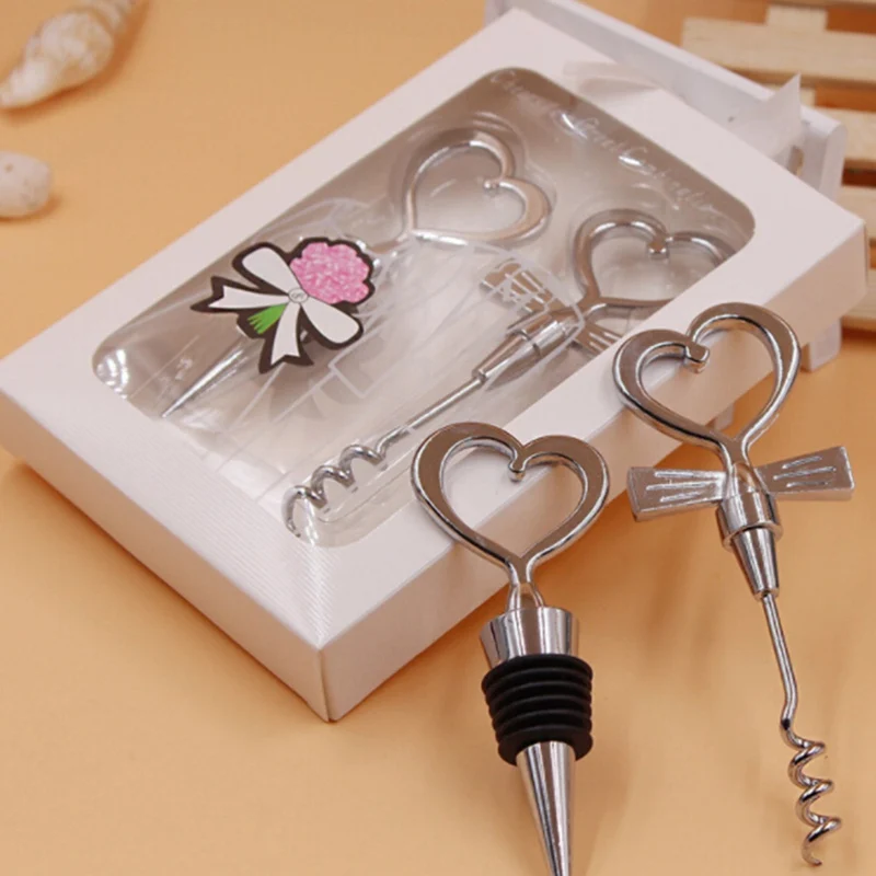 Love Heart Corkscrew Wine Bottle Opener + Wine Stopper Wedding Gift