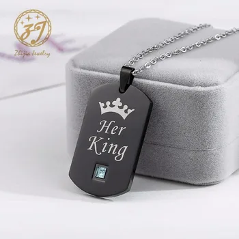 

Zhiajia Black Gold Necklaces & Pendants Her King and His Queen Titanium Couple Necklace Stainless Steel Pendant Gifts