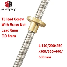T8 Lead Screw OD 8mm Pitch 2mm Lead 8mm 150mm 200mm 250mm 300mm 350mm 400mm 500mm with Brass Nut for Reprap 3D Printer Z Axis T8 Lead Screw OD 8mm Pitch 2mm Lead 8mm 150mm 200mm 250mm 300mm 350mm 400mm 500mm with Brass Nut for Reprap 3D Printer Z Axis