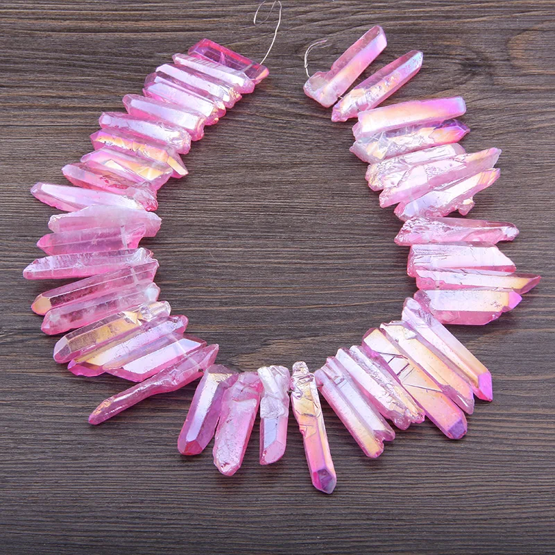 

Vinswet Purple Pink AB Titanium Quartz Stick Beads Point Pendants Rough Quartz Top Drilled Raw Crystal Briolettes Craft Necklace