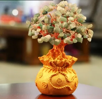 

Holiday gifts natural Aventurine quartz crystal gem money tree in for wealth money bay--Free shipping