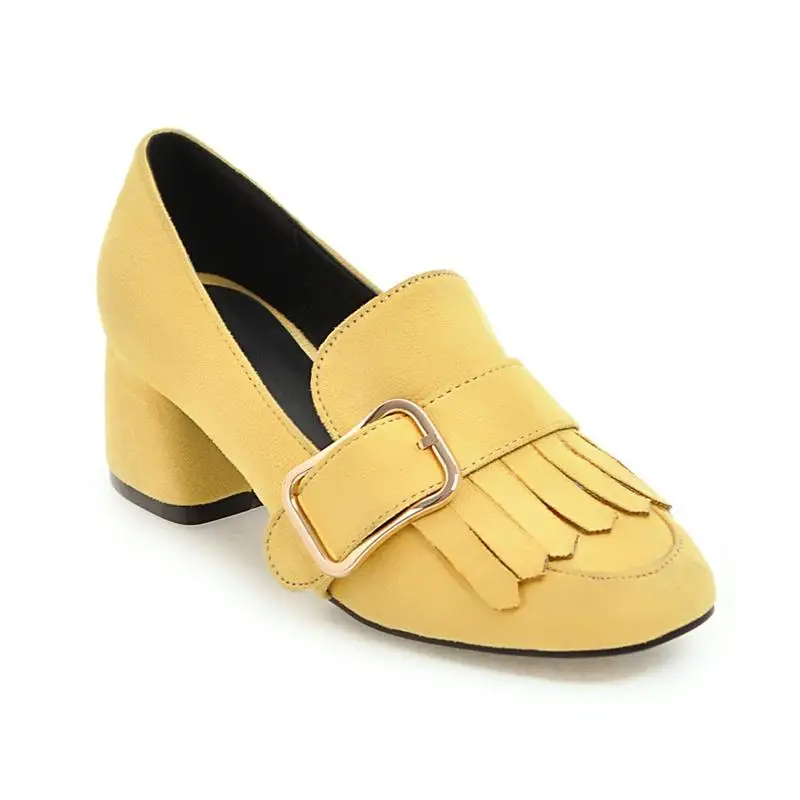 Asumer/; всесезонные тонкие туфли; женские туфли-лодочки; вечерние туфли из флока на высоком каблуке для работы; большие размеры 33-43; однотонные классические модные туфли - Цвет: Цвет: желтый