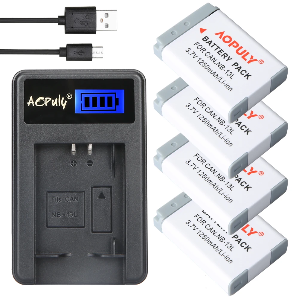 

AOPULY 4Pcs NB-13L NB 13L Battery + USB LCD Charger for Canon PowerShot G5 X G7 X G7 X Mark II G9 X SX620 HS SX720 HS Cameras