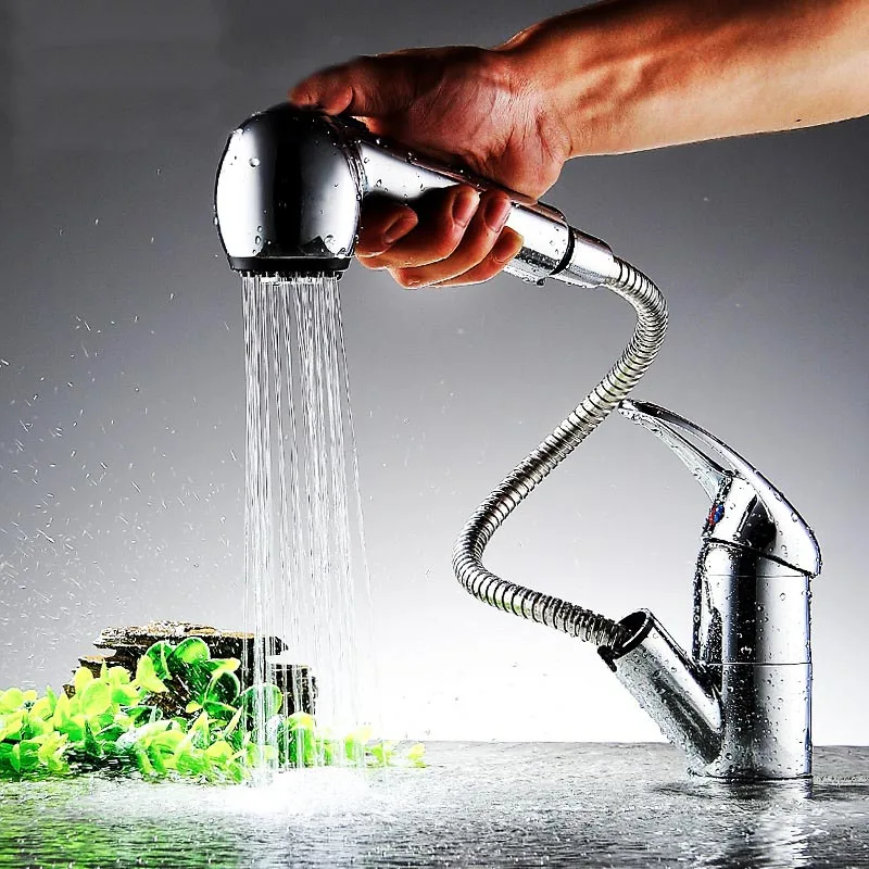 

Faucets Pull Out Bathroom Mixer Taps Hot & Cold Deck Mounted Kitchen Faucets -- JDH99