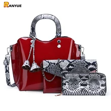 3 комплекта роскошные высококачественные женские сумки из лакированной кожи брендовые дизайнерские сумки-шопперы для женщин сумка на плечо кошелек из змеиной кожи Дамская