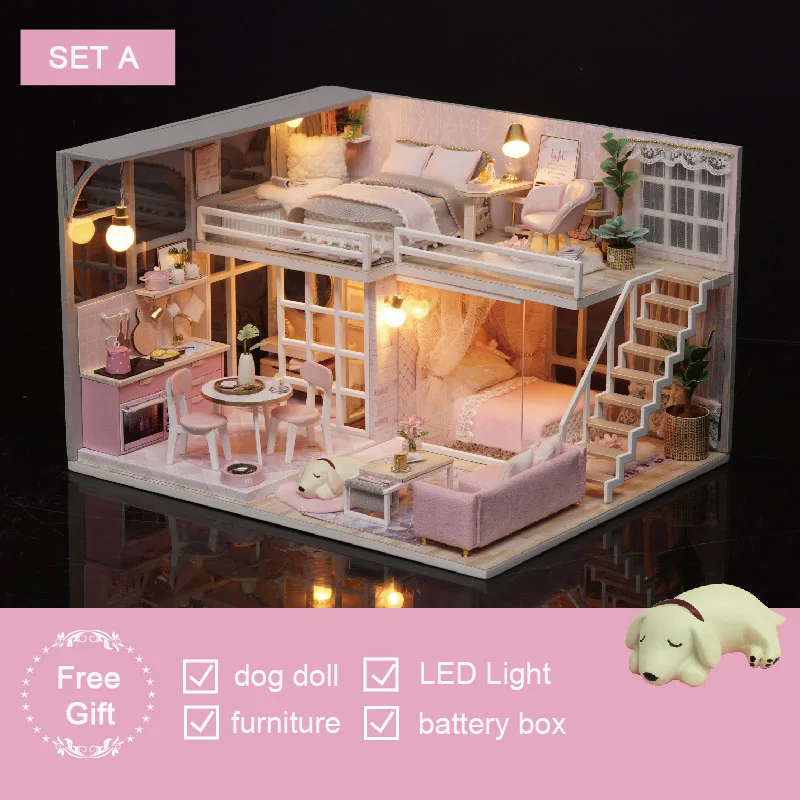 DIY Кукольный дом деревянные кукольные домики миниатюрный кукольный домик мебель набор игрушек для детей Рождественский подарок L025 - Цвет: L025A