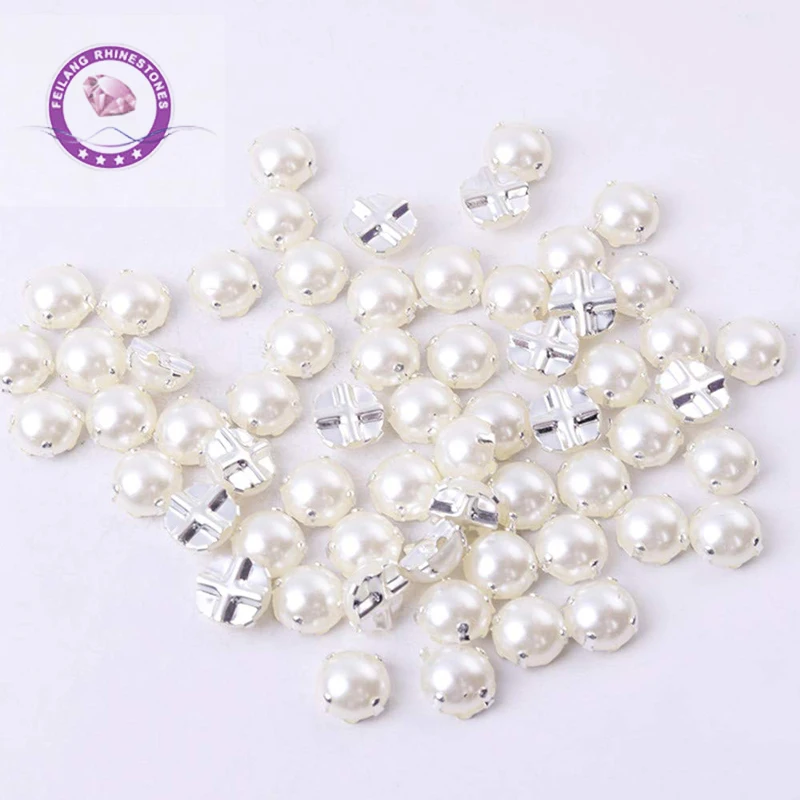 

5/6/7/8/10mm White Sewing Pearl Beads Sew On Rhinestones with Silver/Gold Claw Flatback Half Round Pearl for Craft Garment