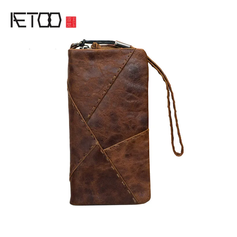 

AETOO Original handmade wallet retro first layer of leather clever long paragraph zipper female men Vintage