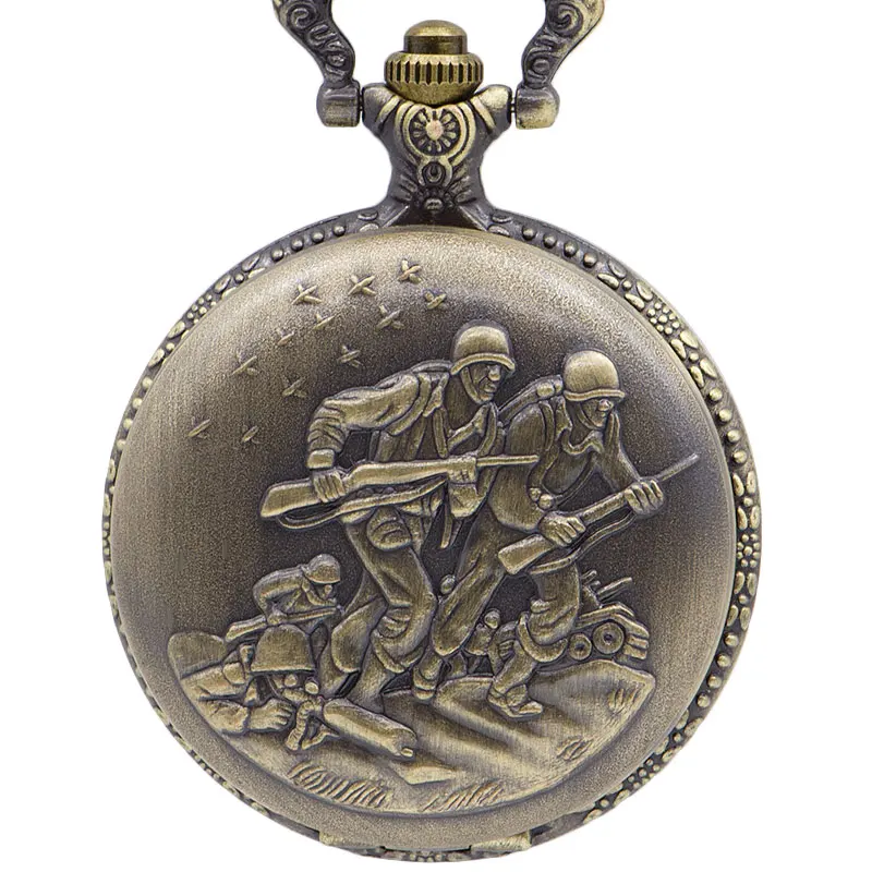 Винтажный боец войны стимпанк бронзовые кварцевые карманные часы с цепочкой для мужчин женщин кулон ожерелье часы CF1075