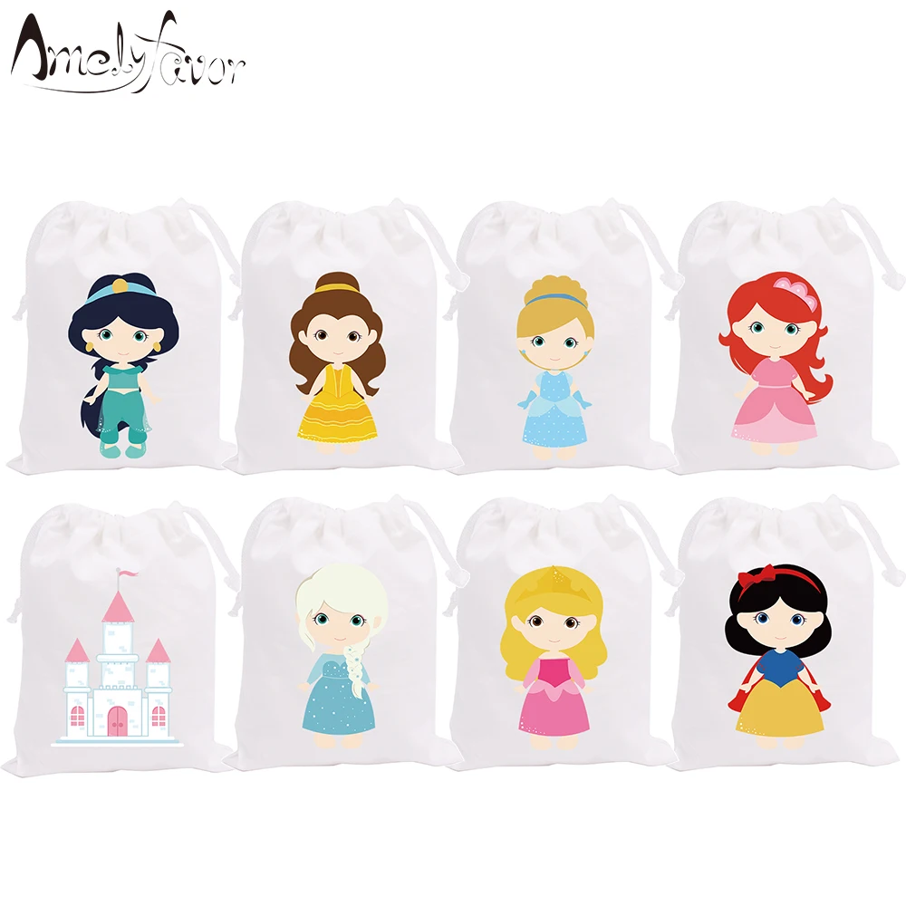

Princess Theme Series 2 Party Favor Bags Princess Castle Gift Bags Birthday Party Event Container Supplies Girls Decoration 8PCS