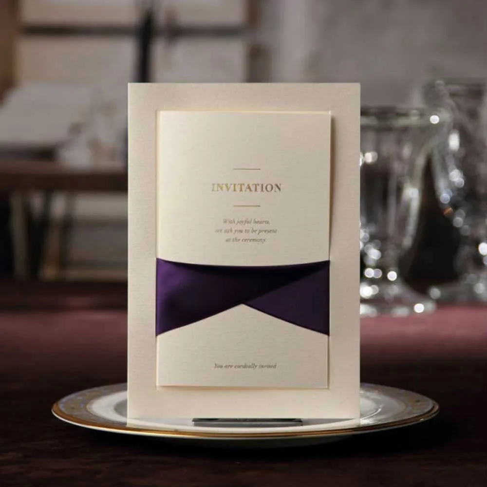 Wedding Invitations Cards With Purple Ribbon Pocketfold Invites Cardstock For Marriage Bridal Shower Favors Supplies Cw2042 Wedding Invitations Cards With Purple Ribbon Pocketfold Invites Cardstock For Marriage Bridal Shower Favors Supplies Cw2042