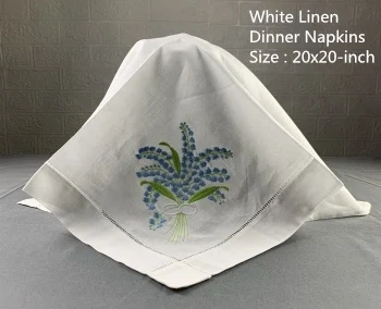 Набор из 12 Fshion носовых платков белая льняная сшитая скатерть 20х20-дюймовая лестница вышитая Лилия Цветок Столовые Салфетки - Цвет: White