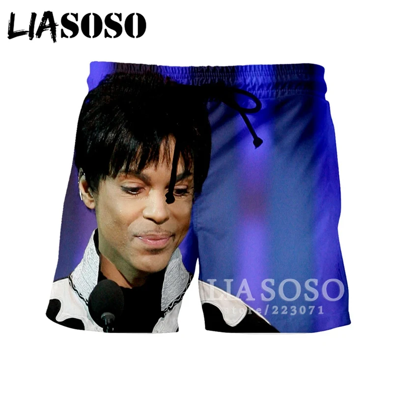 LIASOSO новые летние модные Для мужчин Для женщин 3D принт певец Принс(Роджерс Нельсон) шорты унисекс пляж Фитнес Повседневное свободные шорты A042-9